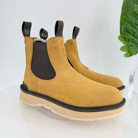 Sorel Hi Line Waterproof Chelsea Boots Tan Yellow Black Women’s Size 5.5 Comfy - Picture 2 of 13